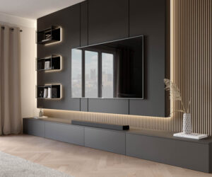 Moderne Design Wohnwand Mit Tv Paneel Und Glasregal with Wohnwand Modern Hängend